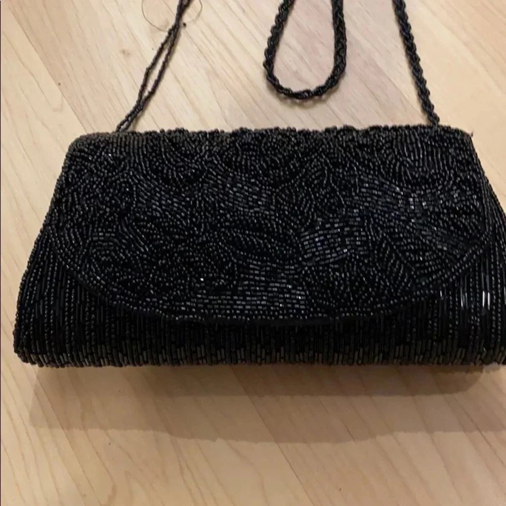 Vintage Beaded Black little Handbag